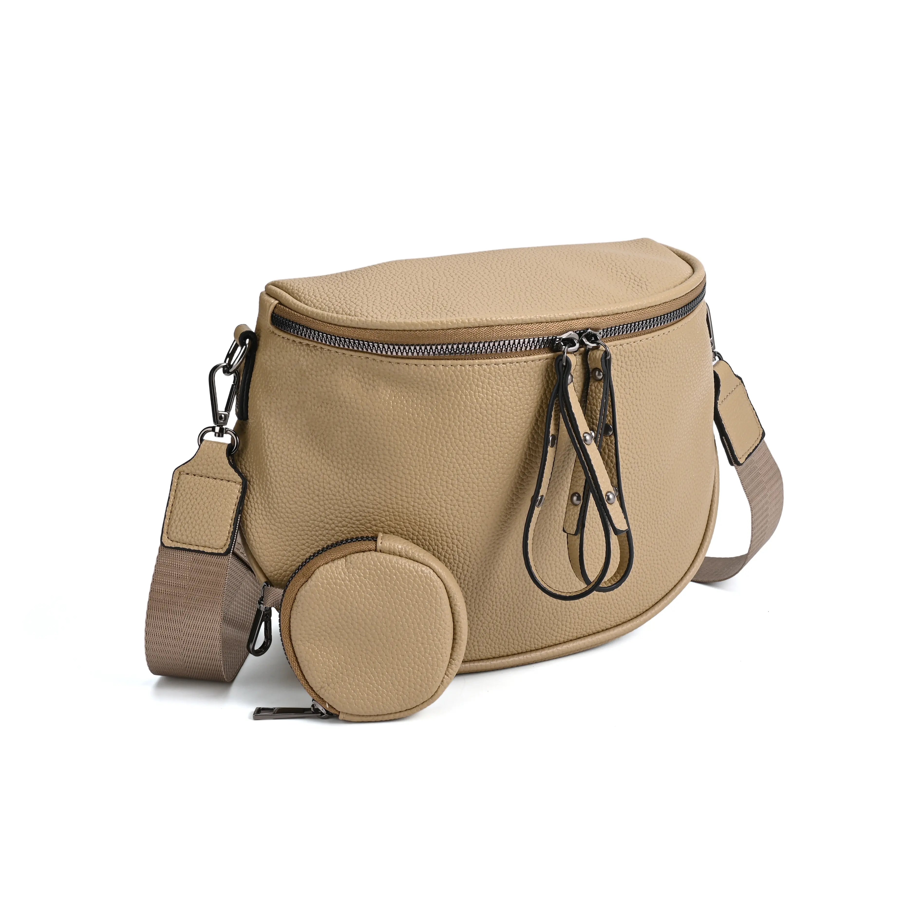 half moon cross body bag with detachable pouch