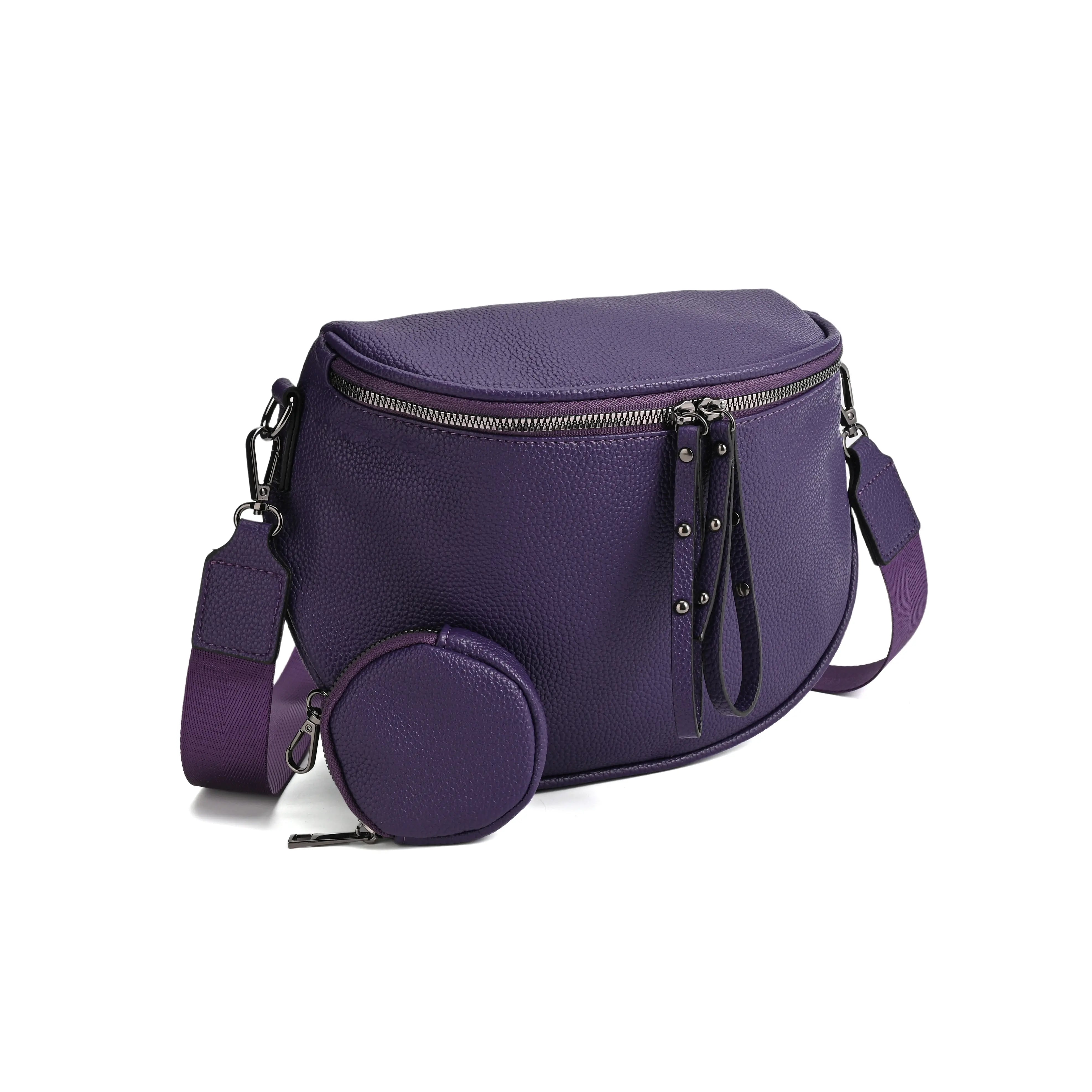 half moon cross body bag with detachable pouch