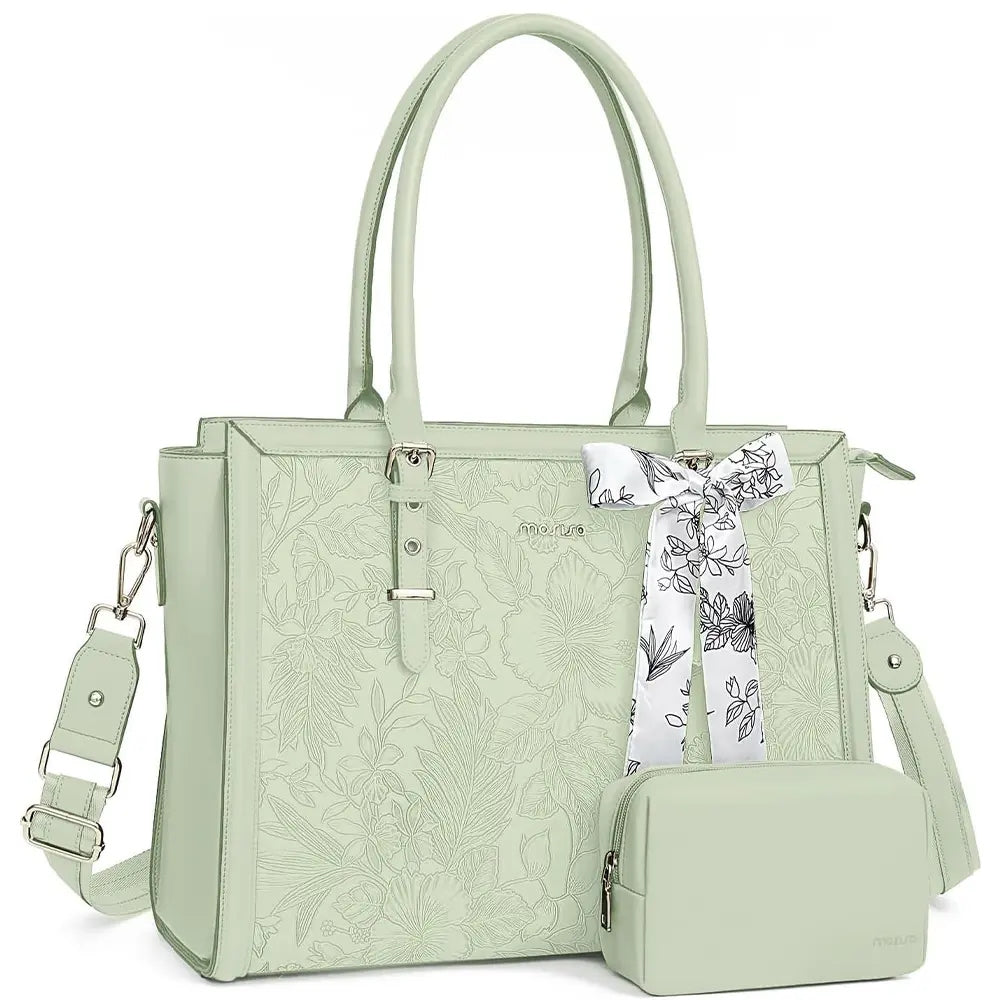 scarf accented floral patterned bag