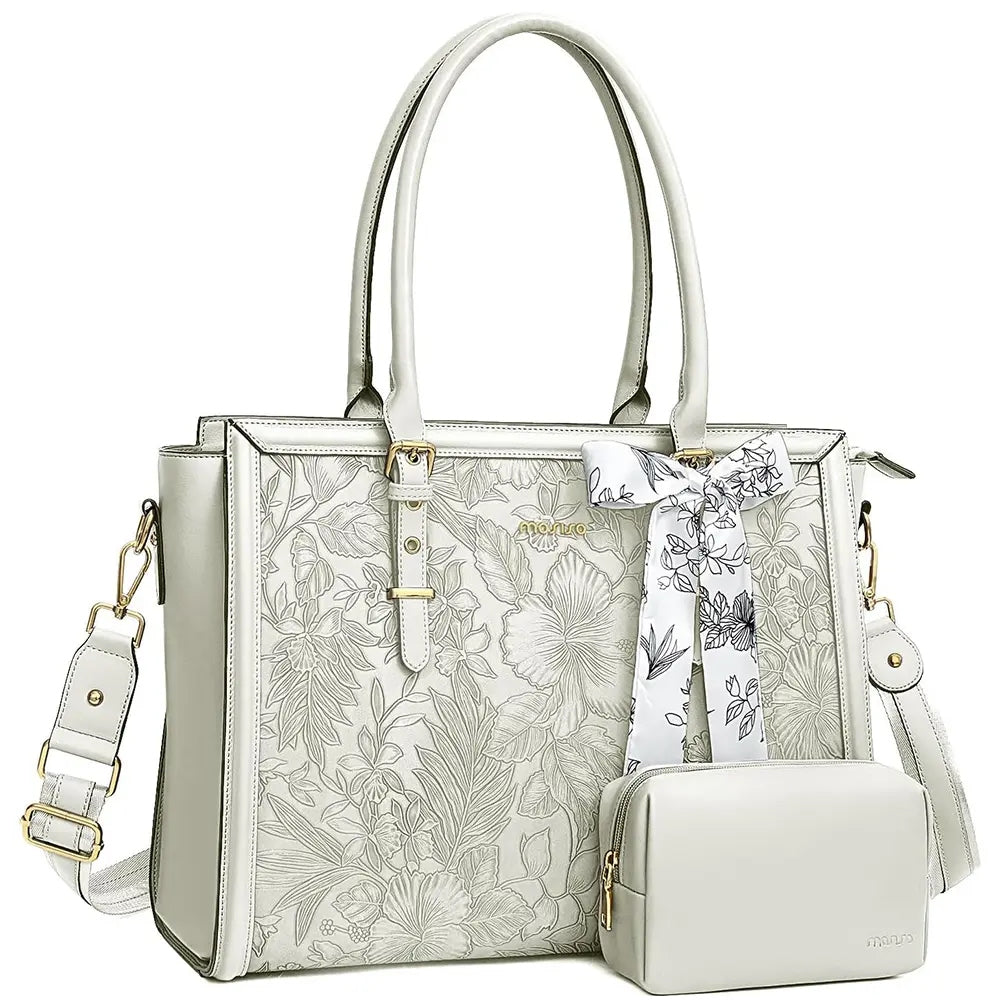 scarf accented floral patterned bag