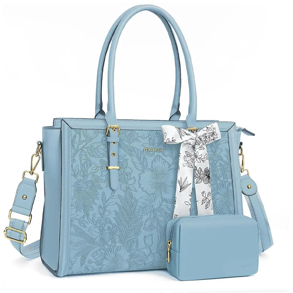 scarf accented floral patterned bag