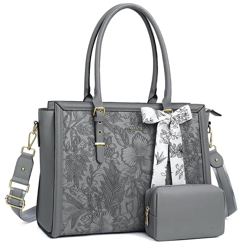 scarf accented floral patterned bag