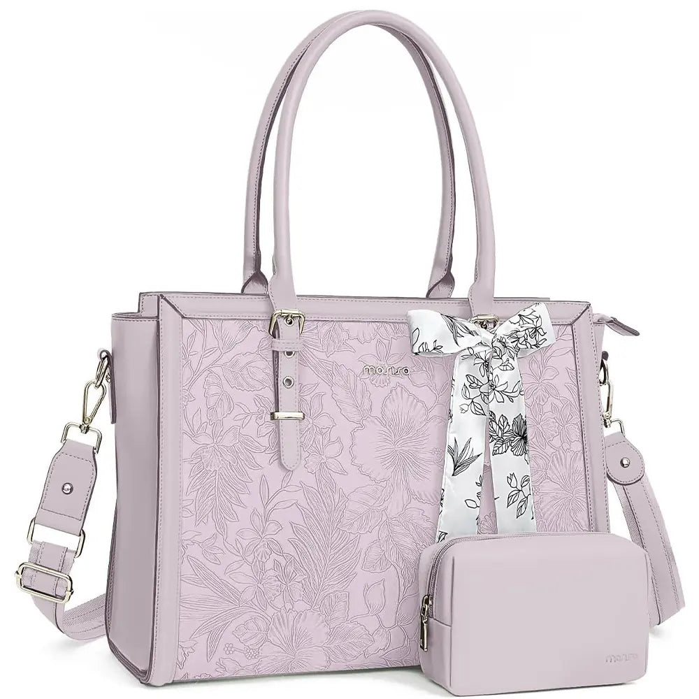 scarf accented floral patterned bag