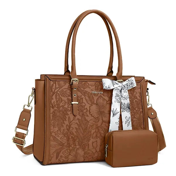 scarf accented floral patterned bag