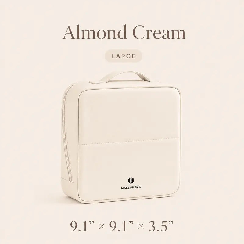 Minimalist Vanity Travel Makeup Bag in almond cream