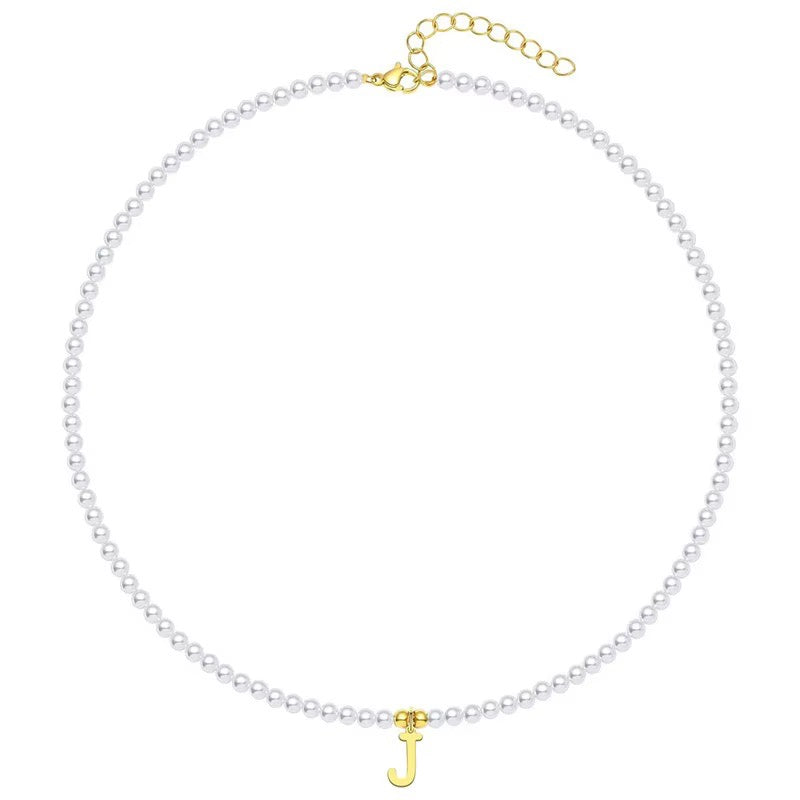 elegant gold accented pearl letter initial necklace