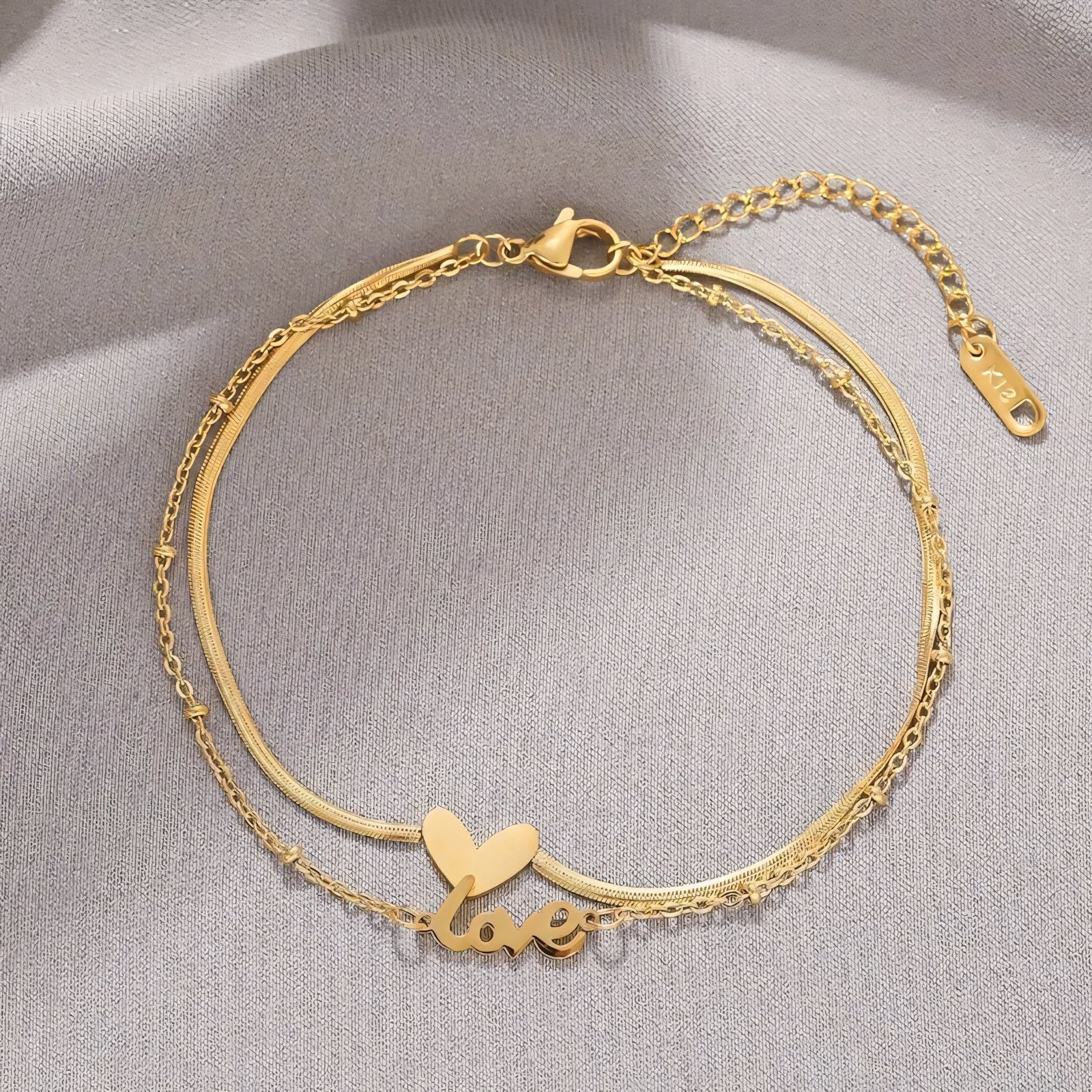 Layered Love Heart Golden Anklet
