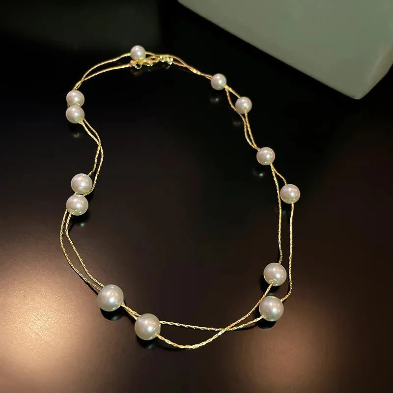 Layered Pearl Classy Choker Necklace