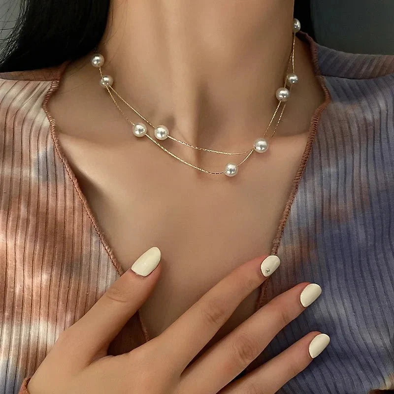 Layered Pearl Classy Choker Necklace