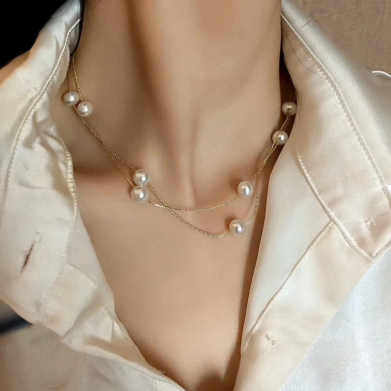 Layered Pearl Classy Choker Necklace