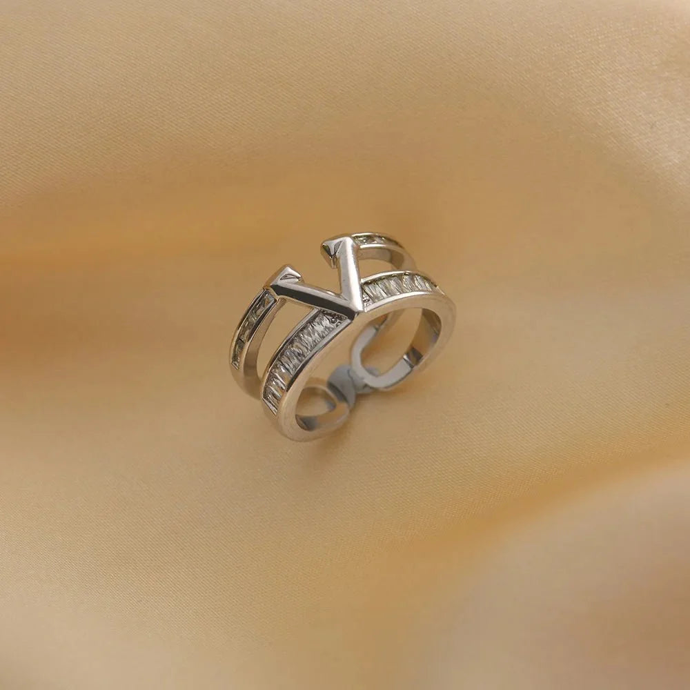 Layered "V" Diamond Ring in silver