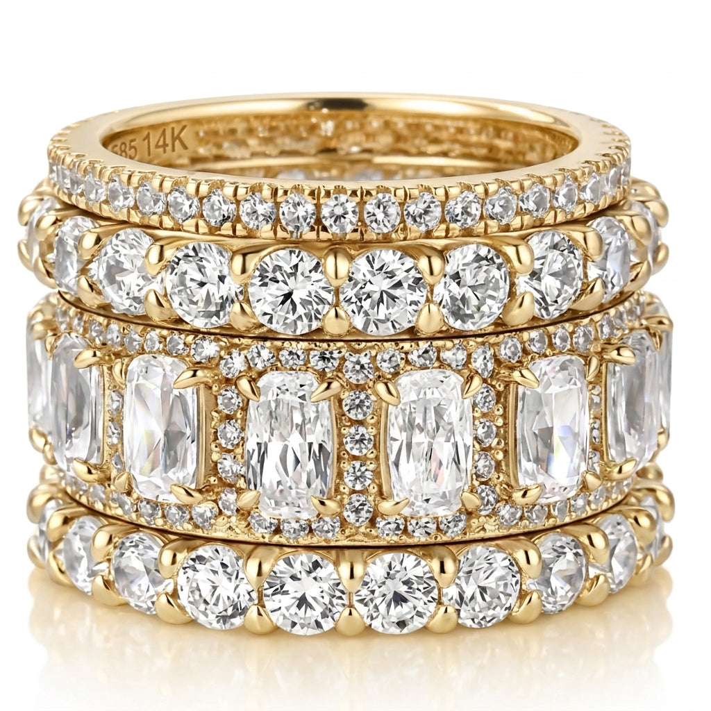 4pc Diamond Accented Stackable Rings Set in gold