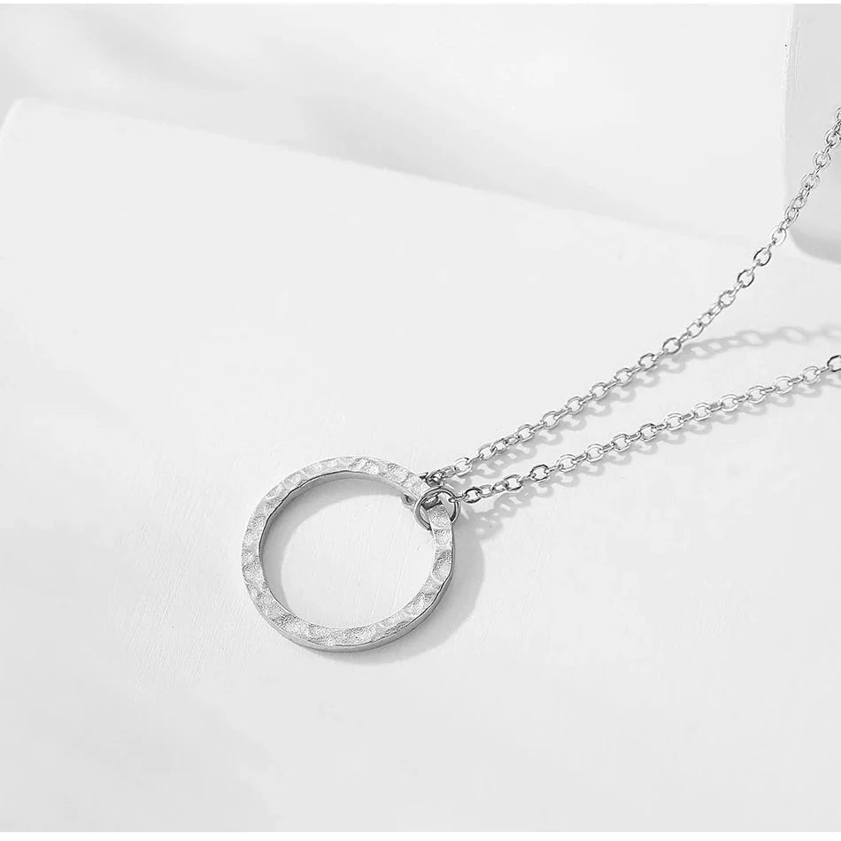 Minimal Textured Circle Necklace