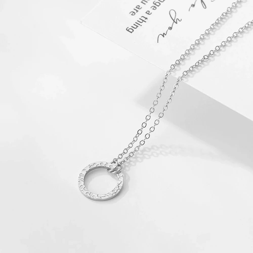 Minimal Textured Circle Necklace
