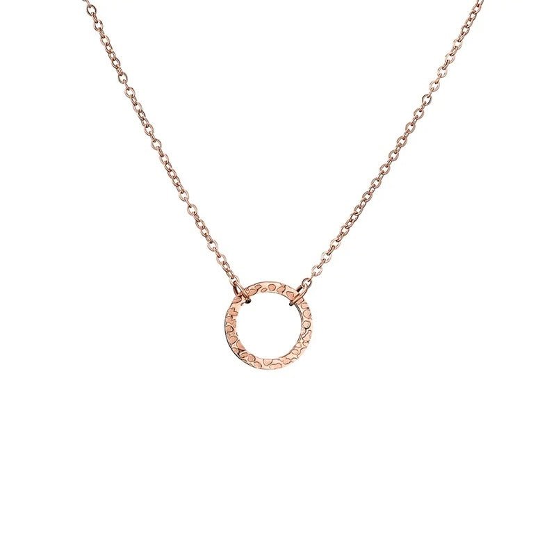 Minimal Textured Circle Necklace in rose gold