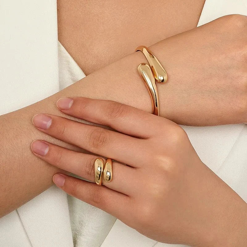 Modern Wrap Choker Necklace, Bracelet, Ring Set in gold bracelet & ring