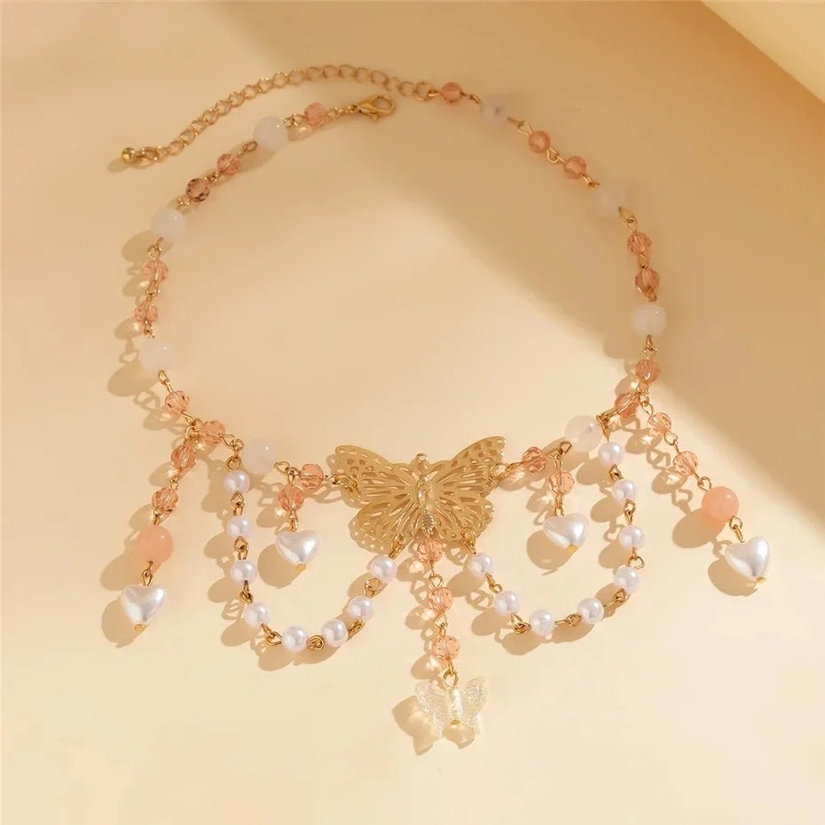 Multi Layered Butterfly Heart Choker Necklace