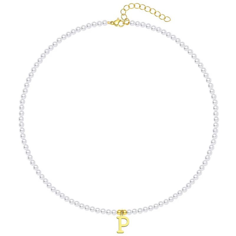 elegant gold accented pearl letter initial necklace