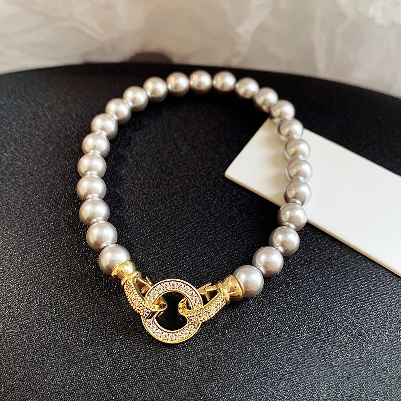Pearl Diamond Accented Circle Pendant Bracelet and Necklace in silver