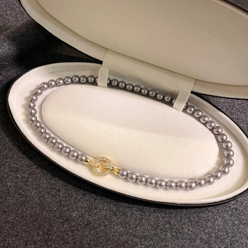 Pearl Diamond Accented Circle Pendant Bracelet and Necklace in silver