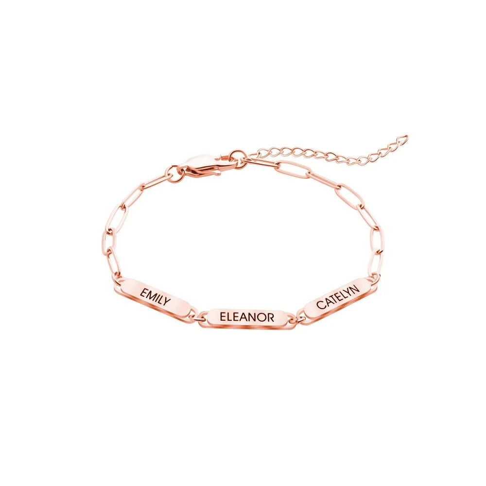 Personalized Family Names Paperclip Bracelet in rose gold