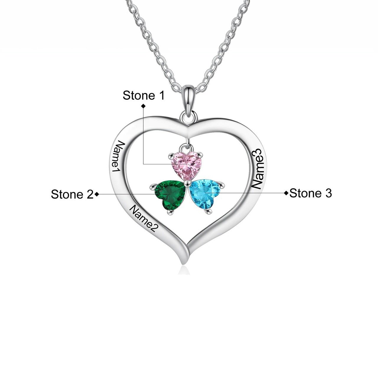 personalized name birthstone heart hanging pendant necklace