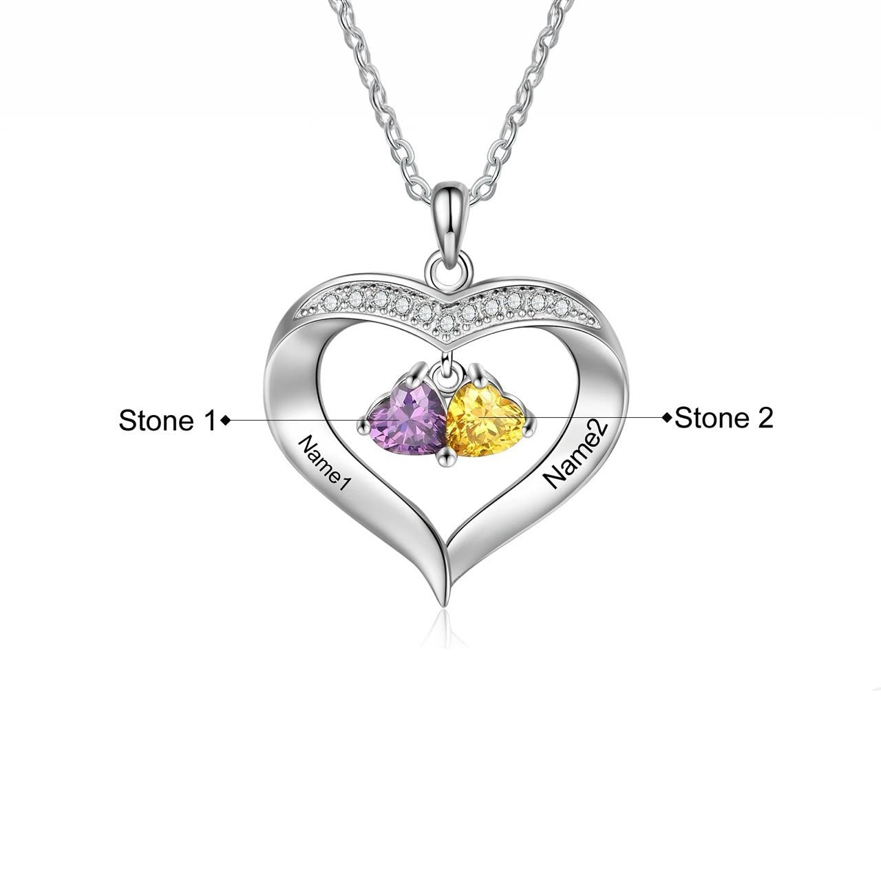 personalized name birthstone heart hanging pendant necklace