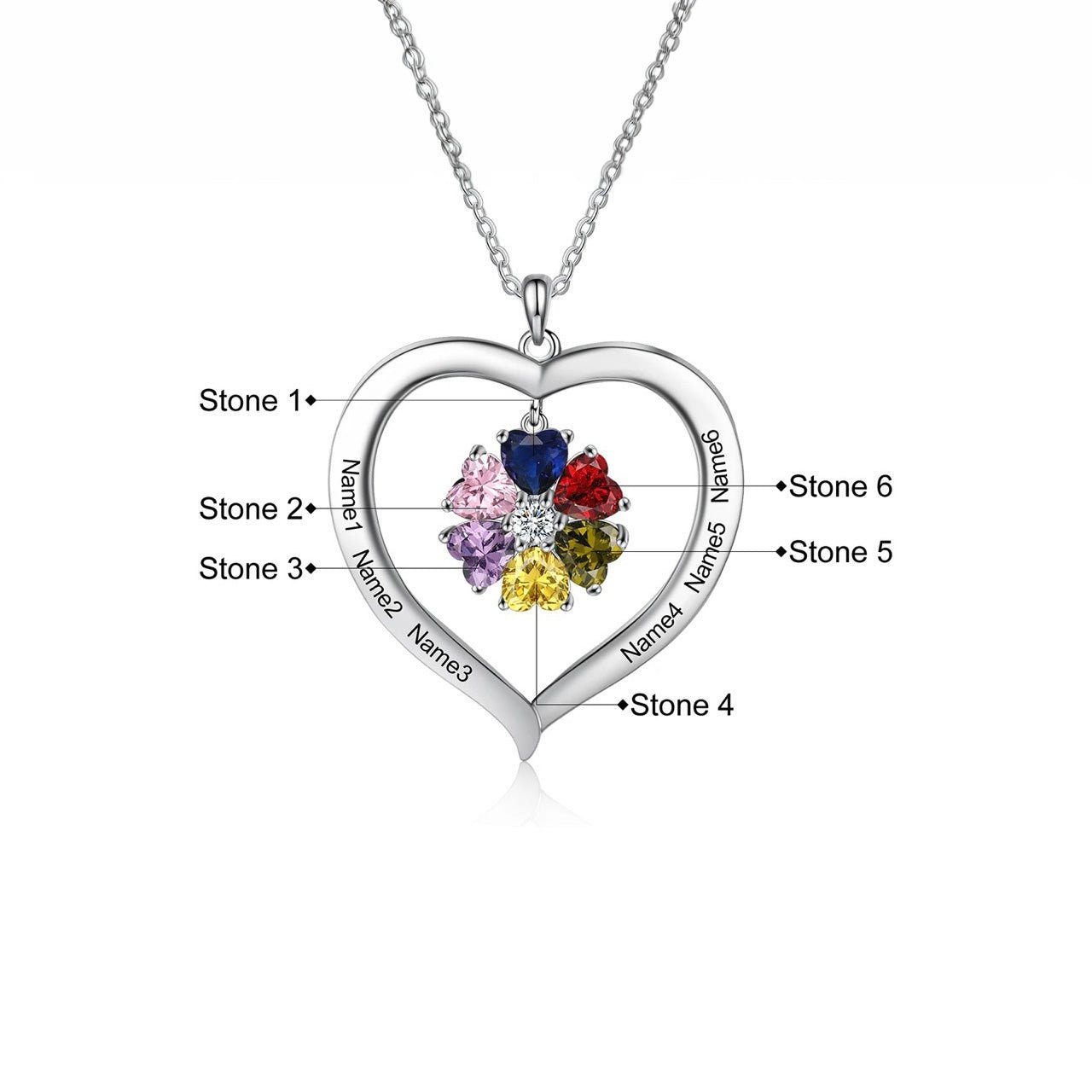 personalized name birthstone heart hanging pendant necklace