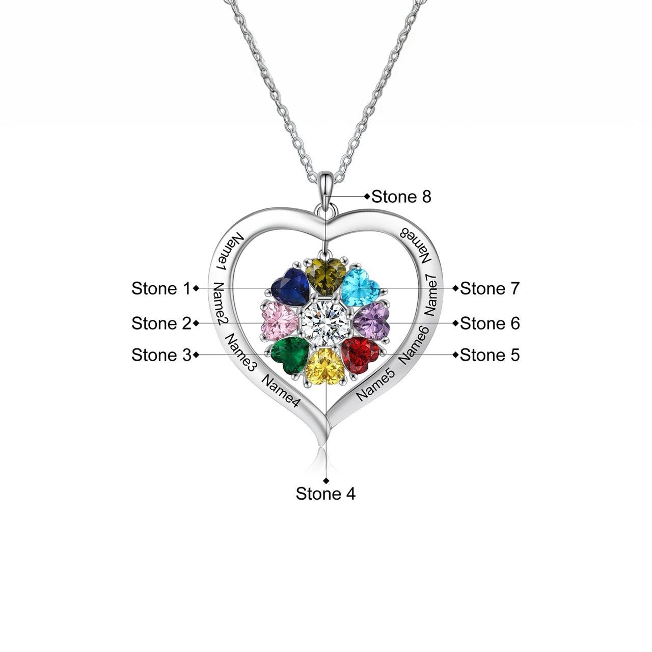 personalized name birthstone heart hanging pendant necklace