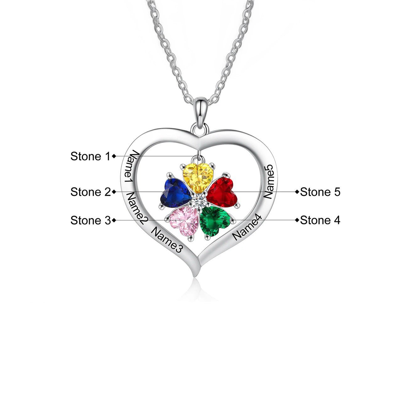 personalized name birthstone heart hanging pendant necklace