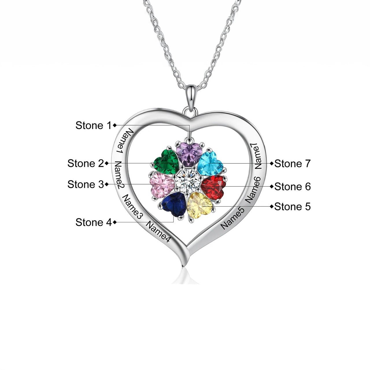 personalized name birthstone heart hanging pendant necklace