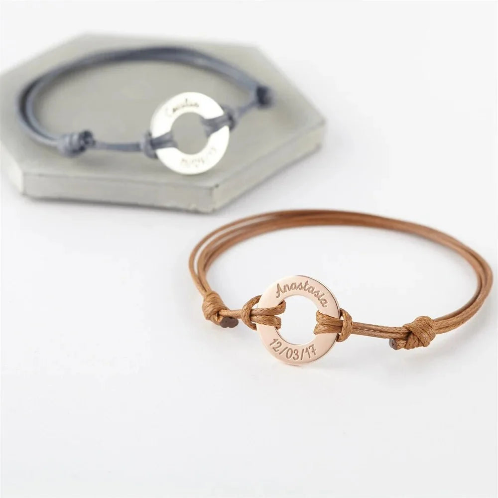Personalized Name Disc Rope Bracelet