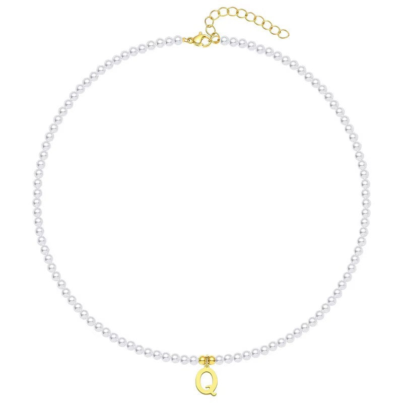 elegant gold accented pearl letter initial necklace