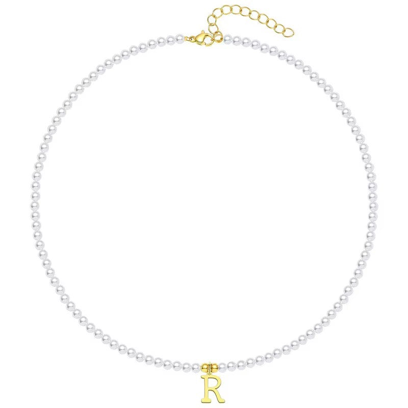 elegant gold accented pearl letter initial necklace
