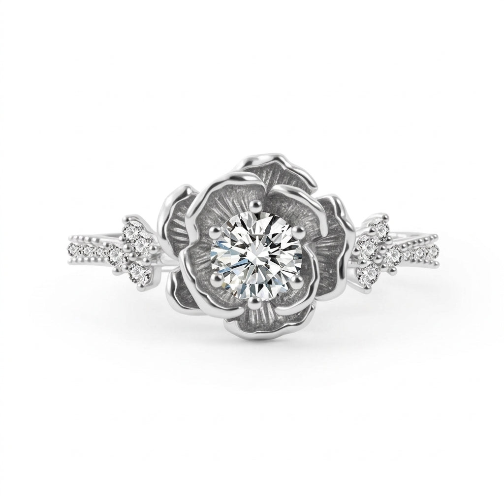S925 Moissanite Center Set Rose Ring in silver