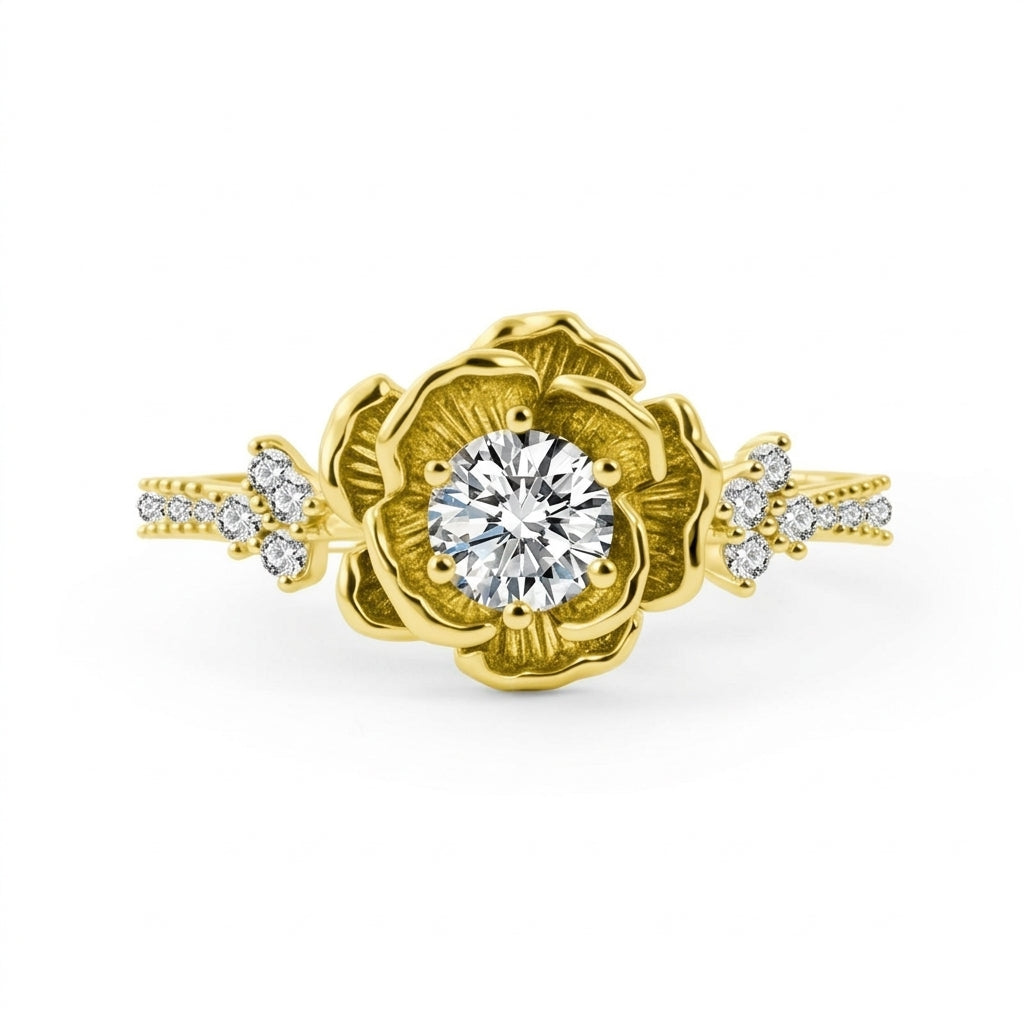 S925 Moissanite Center Set Rose Ring in gold