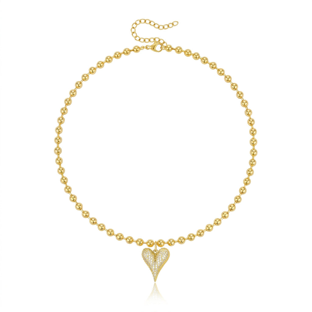 14k Beaded Chain Bubble Heart Necklaces