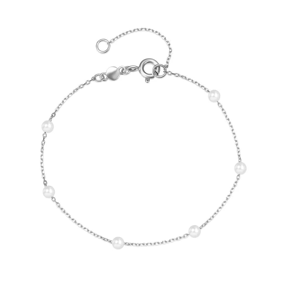 S925 Dainty Satellite Pearl Chain Bracelet in silver