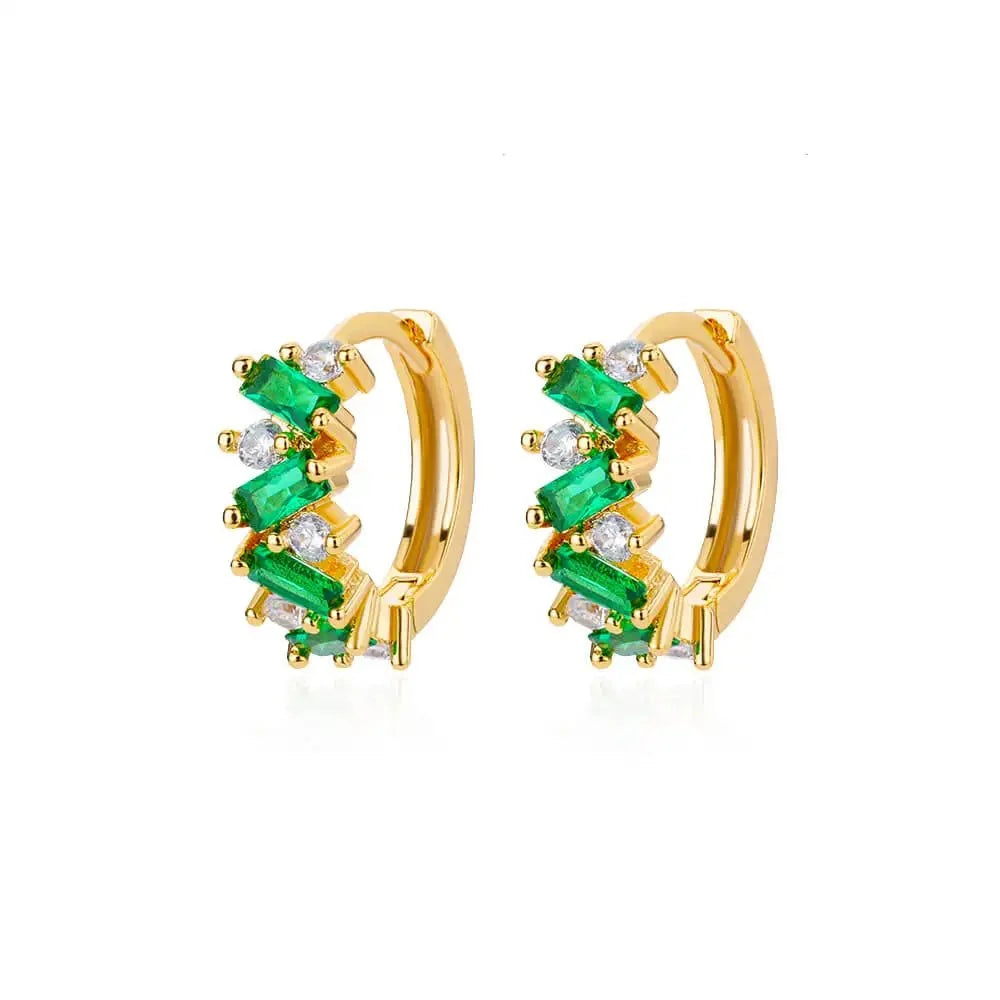 Scattered Diamonds Hoop Earrings in green