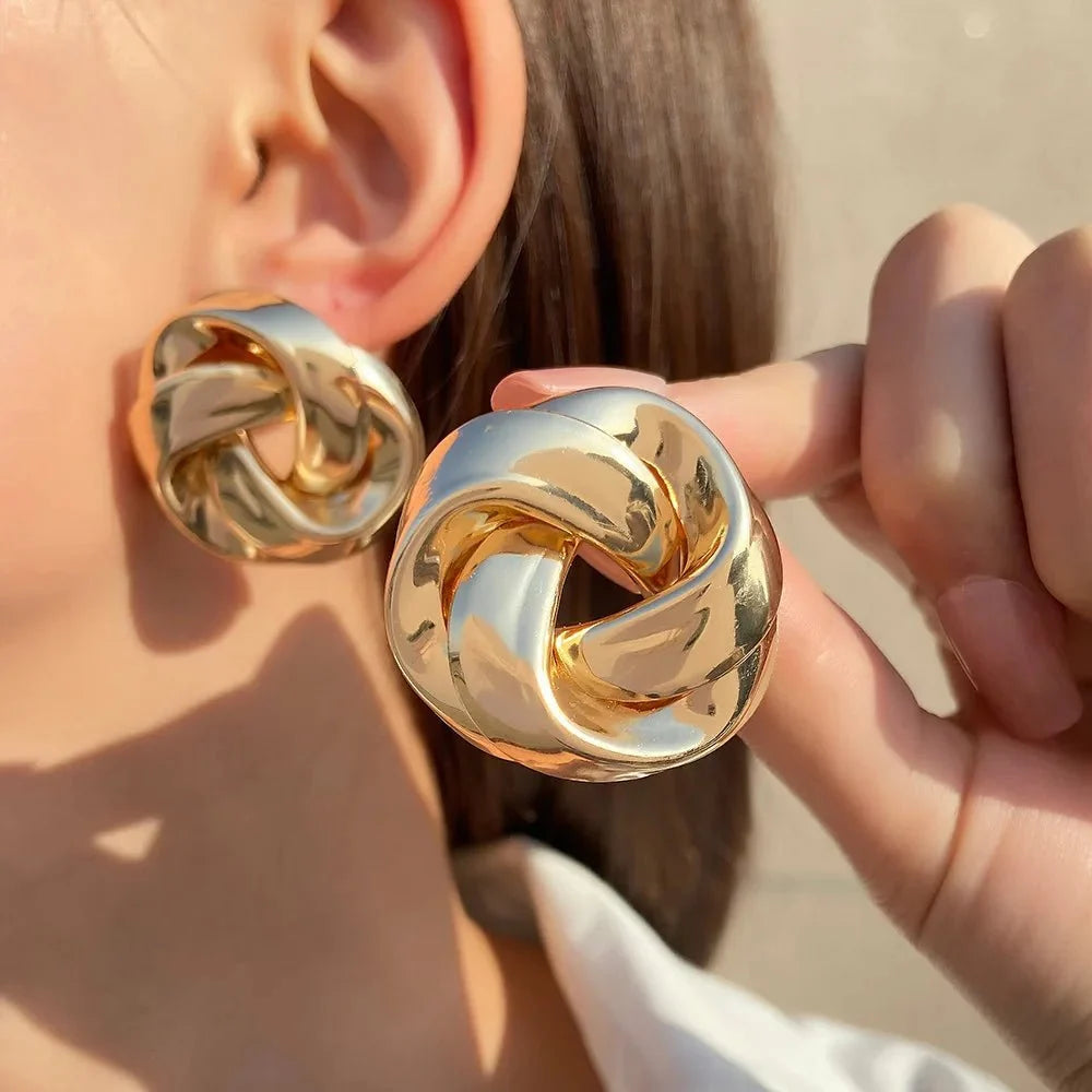 Statement Pretzel Spiral Twist Earrings in gold