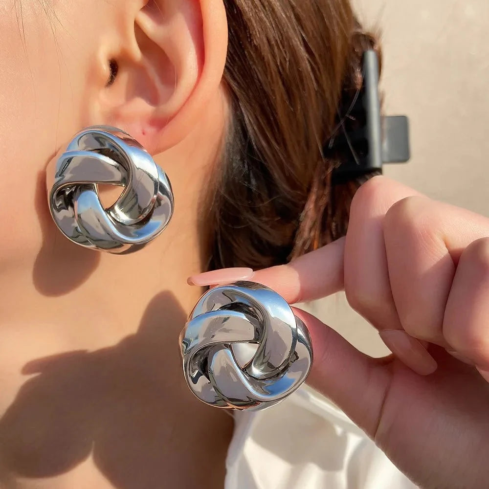 Statement Pretzel Spiral Twist Earrings in silver