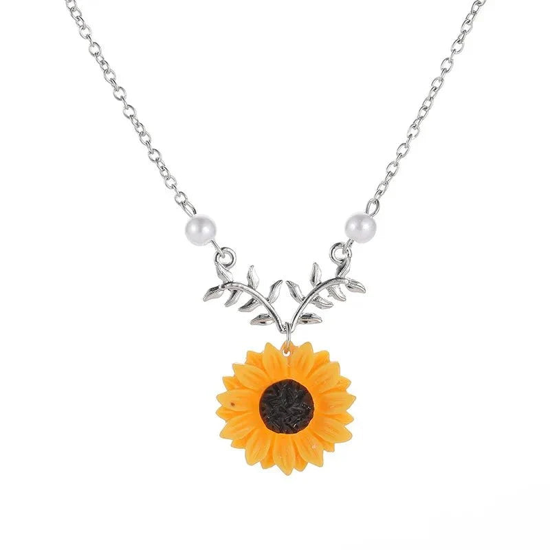 Summer Sunflower Dainty Necklace in silver