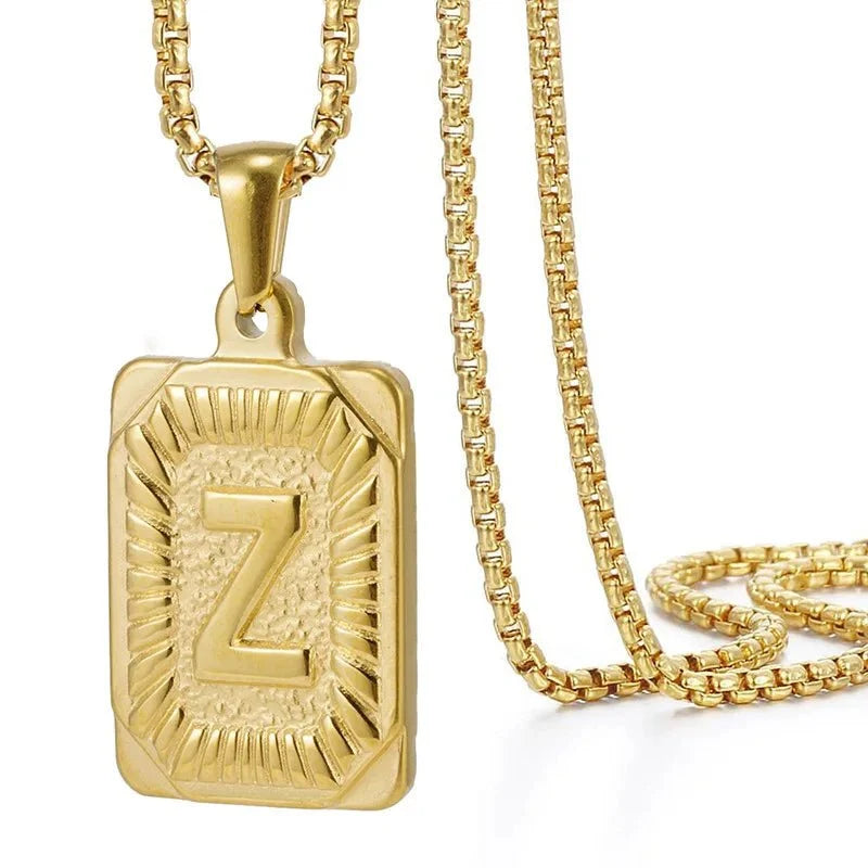 textured rectangle letter initial necklace