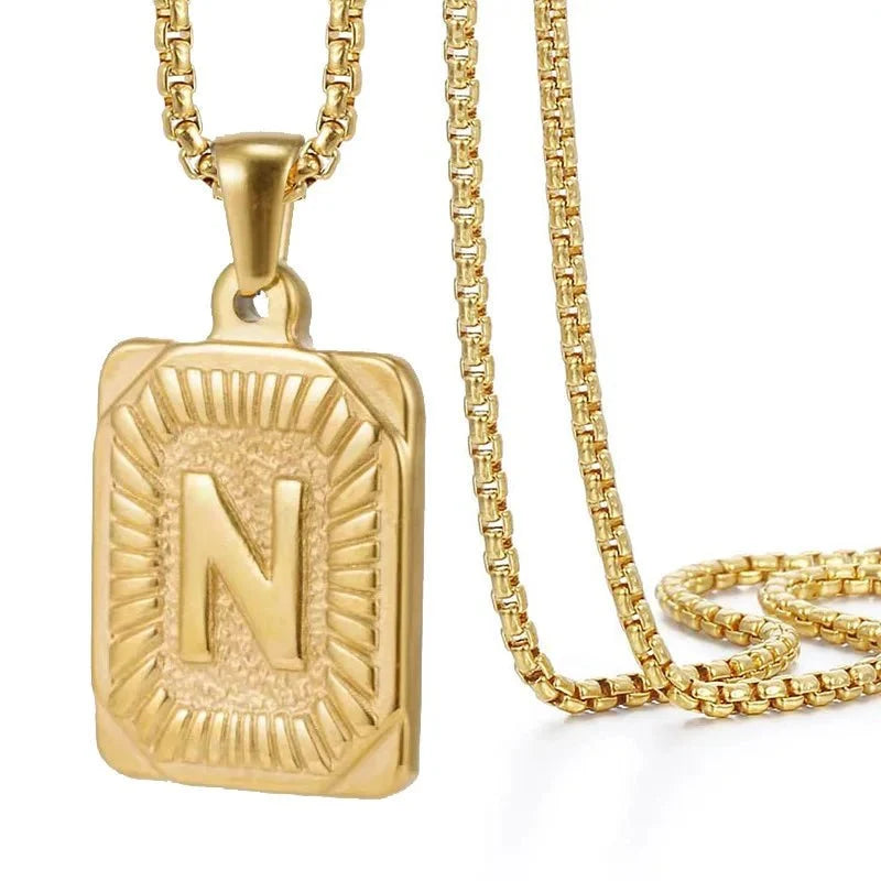textured rectangle letter initial necklace