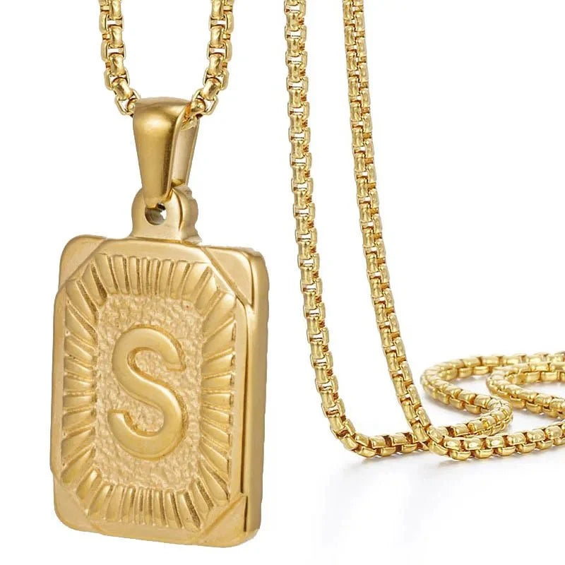 textured rectangle letter initial necklace