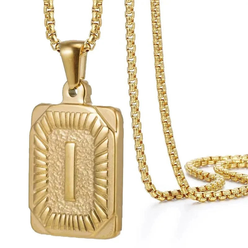 textured rectangle letter initial necklace