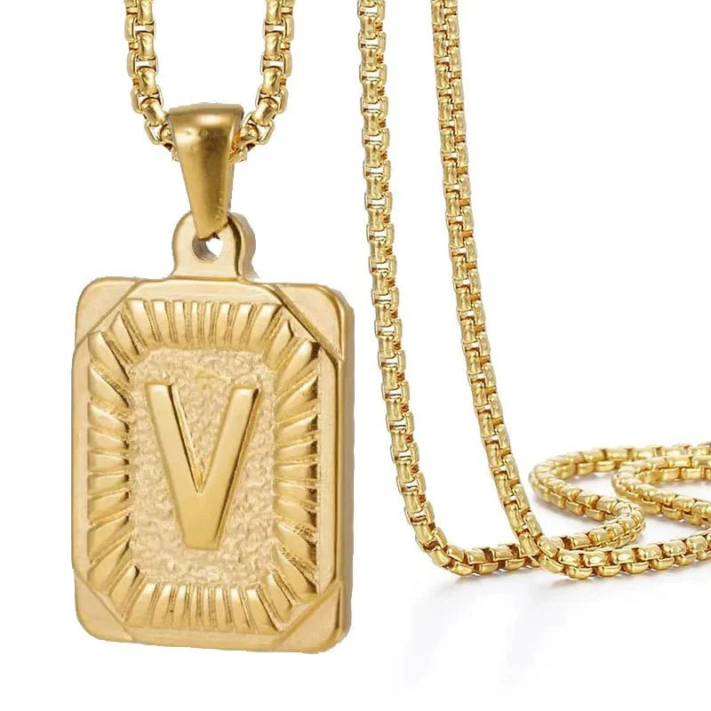 textured rectangle letter initial necklace