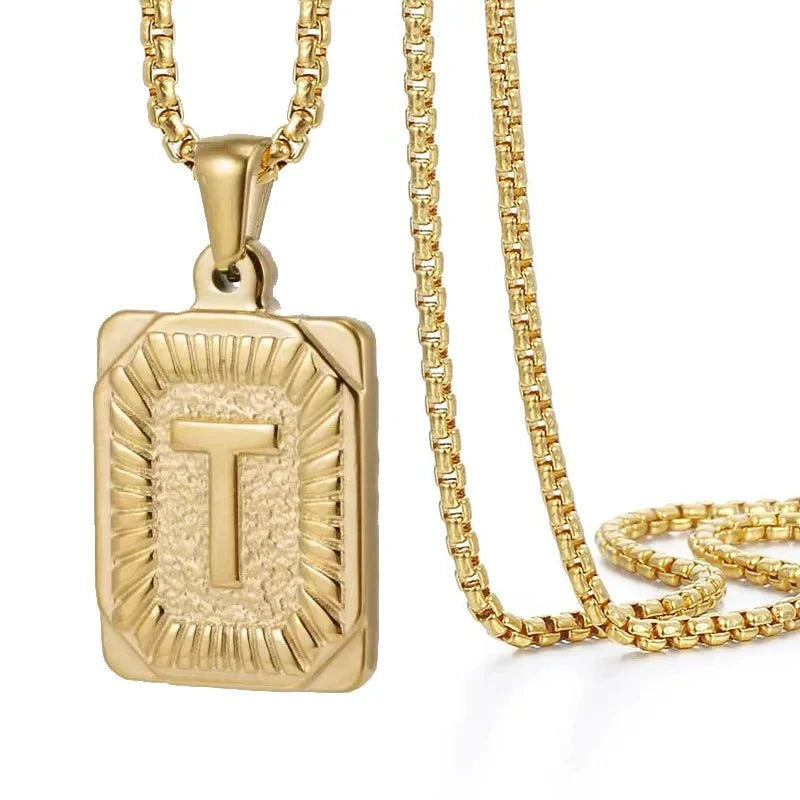textured rectangle letter initial necklace