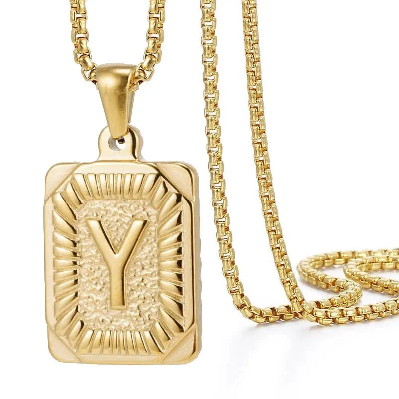 textured rectangle letter initial necklace