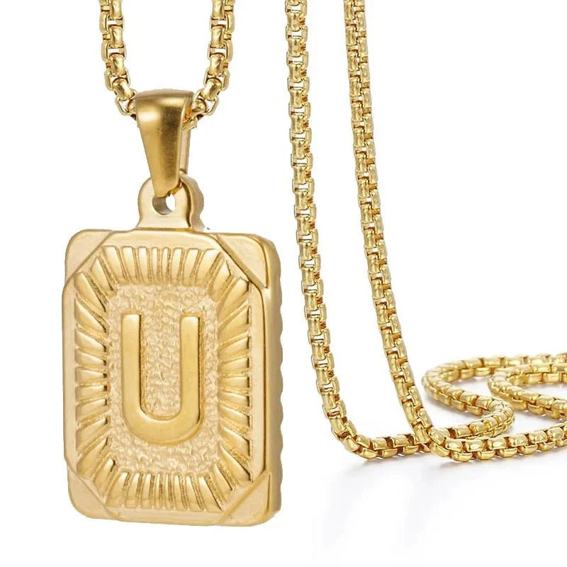 textured rectangle letter initial necklace